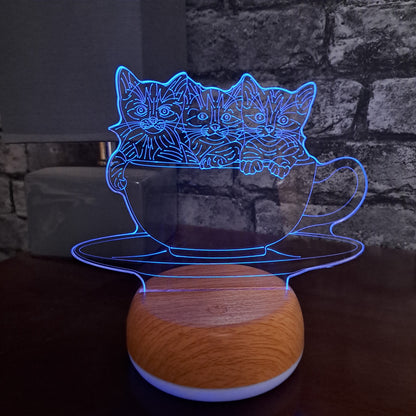 Cute Cats in a Cup LED Lamp Night Light