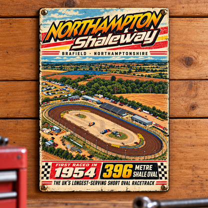 Northampton Shaleway A5 wooden retro sign – mounted on a workshop wall