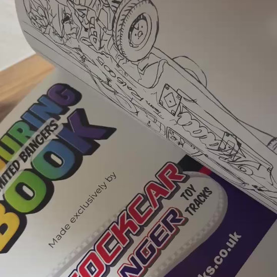 Close-up video of thick 150gsm card stock used in the banger racing colouring book, suitable for pencils and markers
