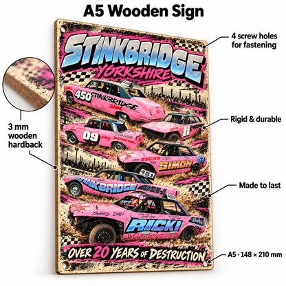 Stinkbridge A5 wooden retro sign – 3 mm wooden hardback and four screw holes