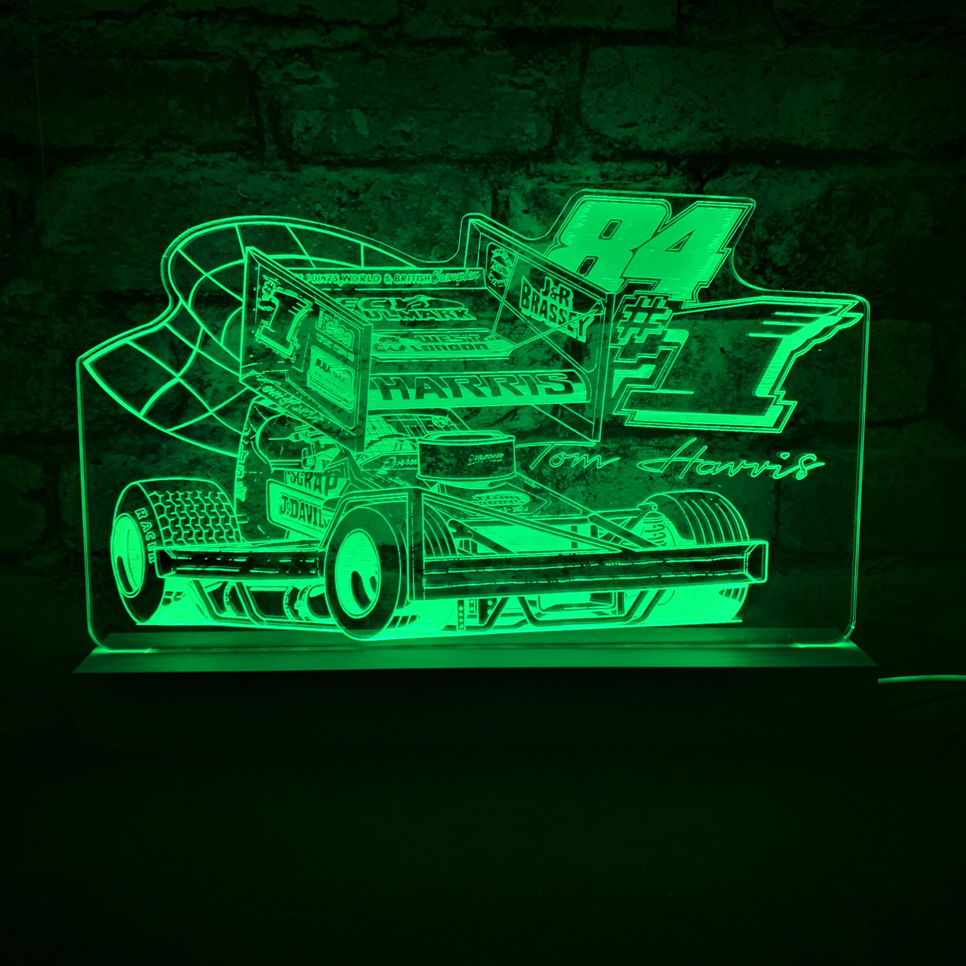 Tom Harris #1 #84 Brisca F1 Night Light - Large Wooden Base - Night Light - Stock Car & Banger Toy Tracks